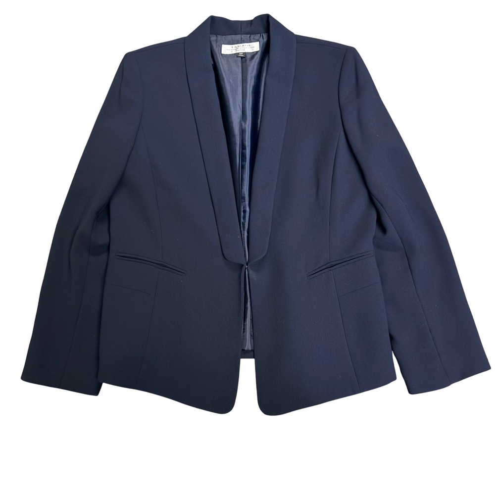 Tahari Women Navy Blue Shawl Collar Blazer Jacket 12P Petite Professional